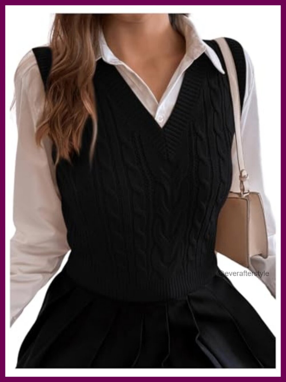 Women's Cable Knit V-Neck Sleeveless Crop Sweater Vest